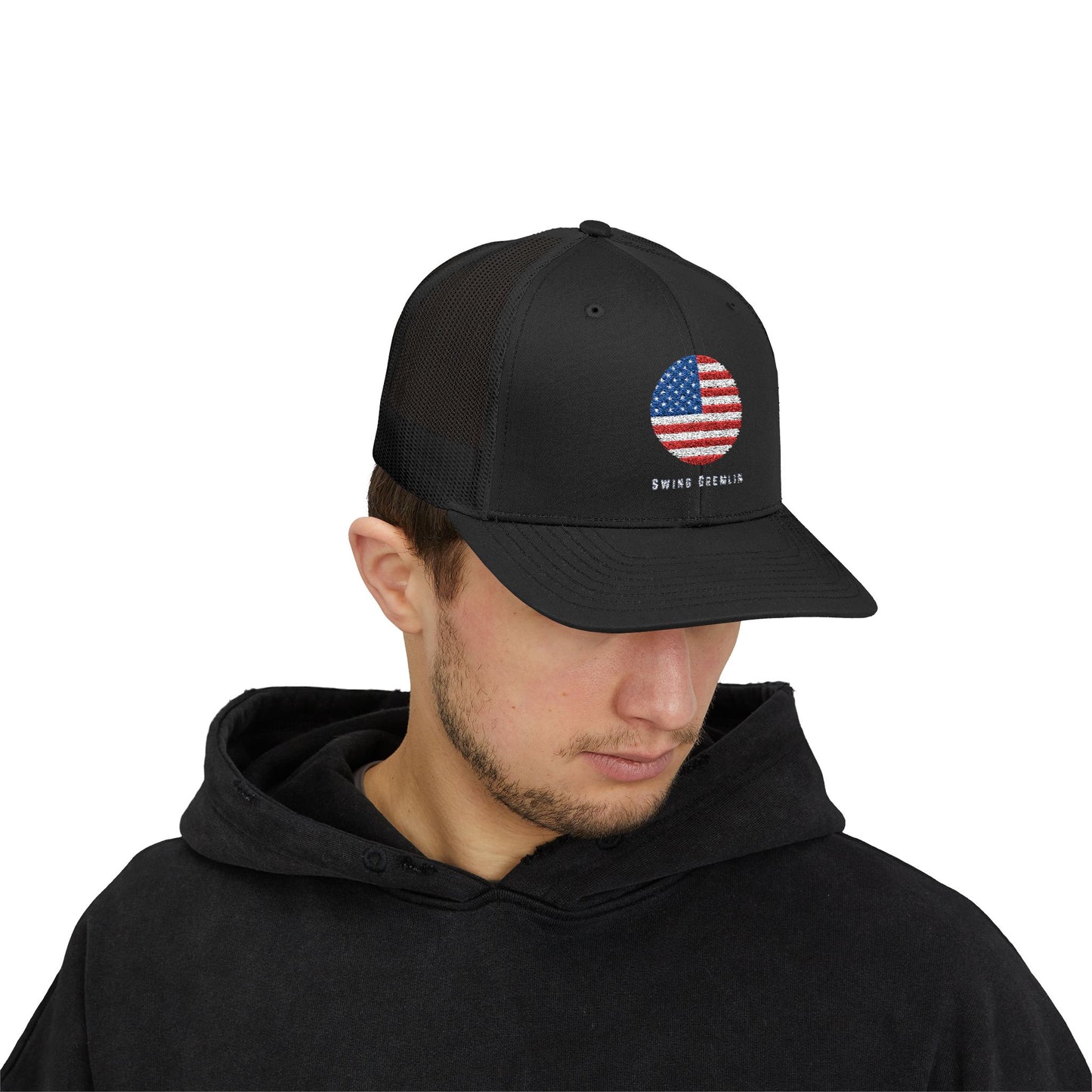 USA FLAG Swing Gremlin Snapback Trucker Cap Embroidered